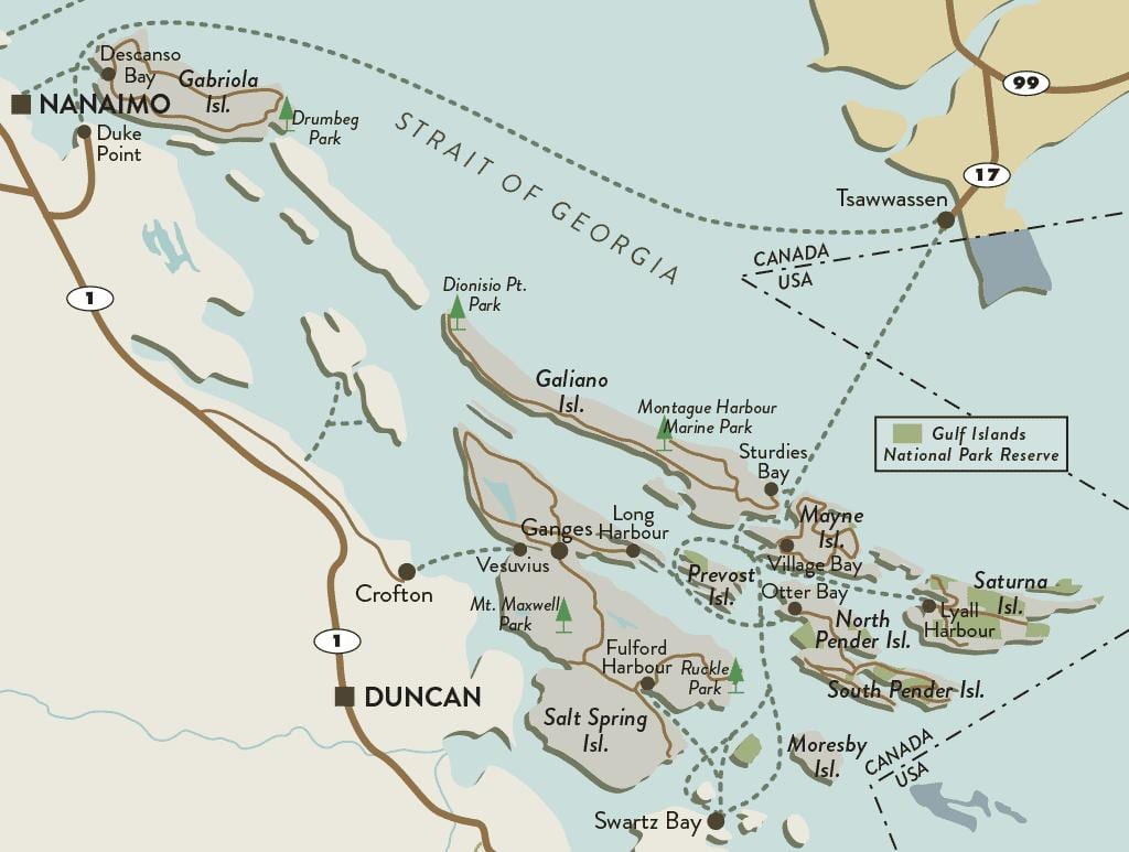 kat jeyografik nan vancouver island ak gòlf islands