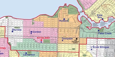 Vancouver lekòl distri yo fwontyè kat jeyografik